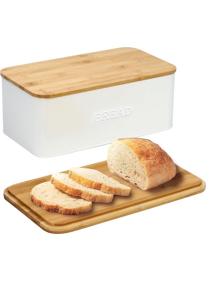 OUTSHINE White Bread Box for Kitchen Countertop, Bread Box with Cutting Board Lid, White Bread Box, Small Bread Box, Bread Bin, Bread Holder for Kitchen Counter - Image 1